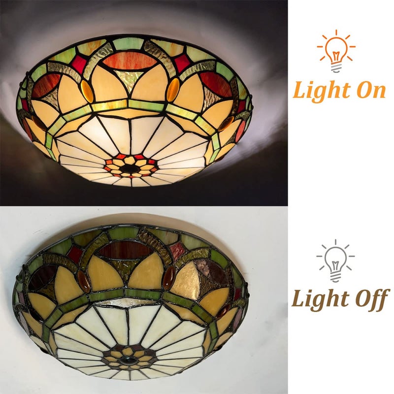 ARTZONE Tiffany Ceiling Lights, Stained Glass Ceiling Light 3-Lights 16 Inch Tiffany Flush Mount Ceiling Light for Bedroom Dining Living Room Entryway Foyer - Image 5